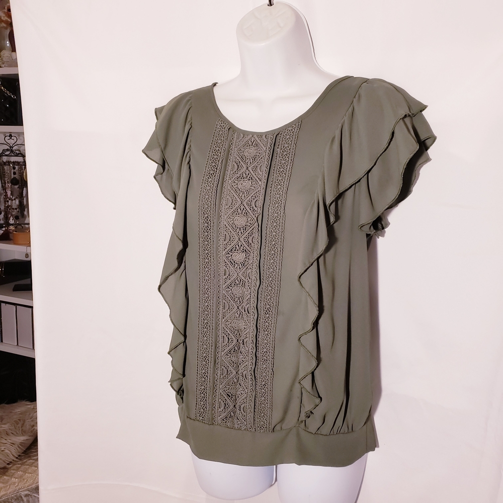 Olive Green Ruffle Blouse